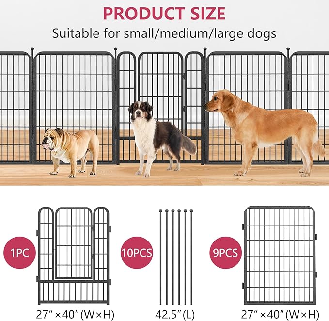 Dog Playpen 40" Height 10 Panels Puppy Playpen Indoor Portable Dog Fence Outdoor for Yard Indoor Dog Pen for Medium/Small Dogs, Heavy Duty Pet Pen for RV, Camping, Yard