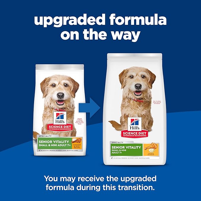 Hill's Science Diet Senior Vitality Adult 7+ Small & Mini Breeds Dry Dog Food, Chicken & Rice, 3.5 lb. Bag