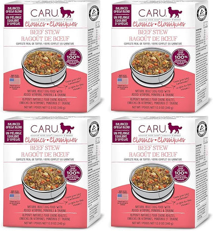 Caru - Classics Beef Stew for Dogs - Healthy Wet Dog Food or Food Topper - Balanced Omega Blend - 12.5 oz Cartons - Pack of 4