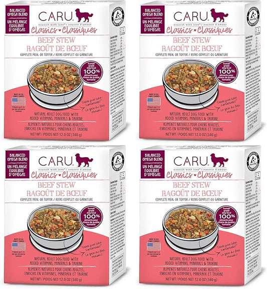 Caru - Classics Beef Stew for Dogs - Healthy Wet Dog Food or Food Topper - Balanced Omega Blend - 12.5 oz Cartons - Pack of 4