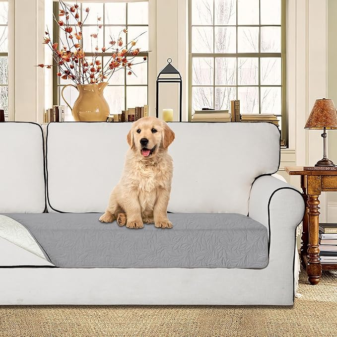 Easy-Going Waterproof Dog Bed Cover Reversible Leak Proof Pet Blanket Replacement Mat for Furniture Washable Couch Cover Sofa Cover for Dogs Cat(40x50 Inch, Light Gray/Ivory)