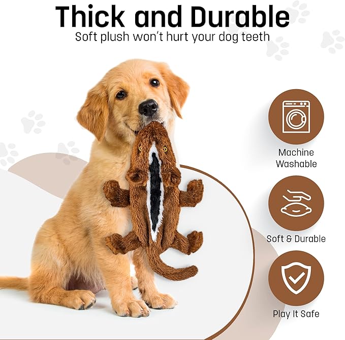 FGA MARKETPLACE Duck-Frog-Squirrel Flat NO Stuffing NO Squeak Plush Dog Toy, Funny Style Will Entertain Your Dog for Hours, Recommended for Small and Medium Dog 21 INCH Long