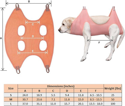 Dog Grooming Hammock | Pet Grooming Hammock Helper | Dog Grooming Harness with Nail Clippers/Nail Trimmers Nail File S-Hooks Strap Slings & Stainless-Steel Fur Comb | Size: L | Pink/Peach