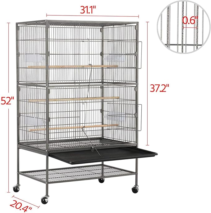 Yaheetech 52-inch Wrought Steel Standing Large Flight King Bird Cage for Cockatiels African Grey Quaker Amazon Sun Parakeets Green Cheek Conures Pigeons Parrot Bird Cage Birdcage with Stand