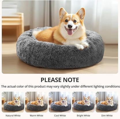 JOLLYVOGUE Donut Dog Bed for Medium Dogs, Anti-Anxiety Washable Round Bed, Calming Donut Dog Cat Bed for Puppy Bed, Fluffy Dog Beds for Large Dogs, Round Puppy Bed for Indoor Pet (31"/Smoke Black