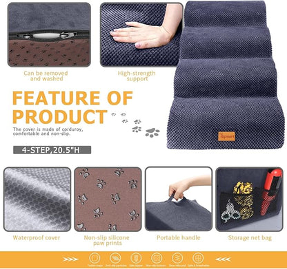 Topmart High Density Foam Dog Steps 4 Tiers,Extra Wide Deep Pet Steps,Non-Slip Pet Stairs,Dog Ramp for Bed,Soft Foam Dog Ladder,Best for Older Dogs Injured,Older Pets,Cats with Joint Pain