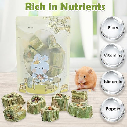 Fhiny Rabbit Chew Toys Natural Papaya Wood Treats Small Pet Molar Snacks Contain Grass Apple Carrot and Purple Sweet Potato Filling for Bunny Hamsters Guinea Pigs Chinchillas Teeth Grinding(0.44 lb)