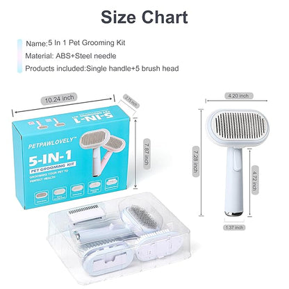 5 IN 1 Pet Grooming Kit,Dog&Cat Self Cleaning Slicker Brush for Shedding.Dematting&Deshedding&Undercoat Dog Brush,Dog Hair Brush,Suitable for Small&Large,Long&Short Haired Pets.(Blue)