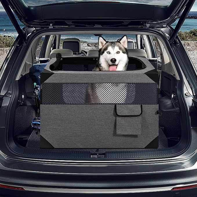 36 Inch Portable Travel Dog Crate, 3 Door Collapsible Soft Pet Kennel with Durable Mesh Windows for Medium Dogs, Foldable Dog Cage with Storage Pocket for Outdoor (Dark Grey)