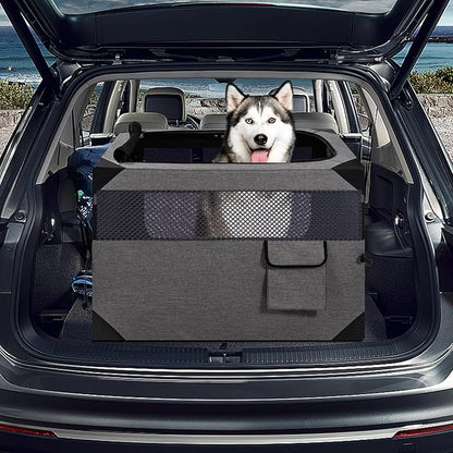 36 Inch Portable Travel Dog Crate, 3 Door Collapsible Soft Pet Kennel with Durable Mesh Windows for Medium Dogs, Foldable Dog Cage with Storage Pocket for Outdoor (Dark Grey)