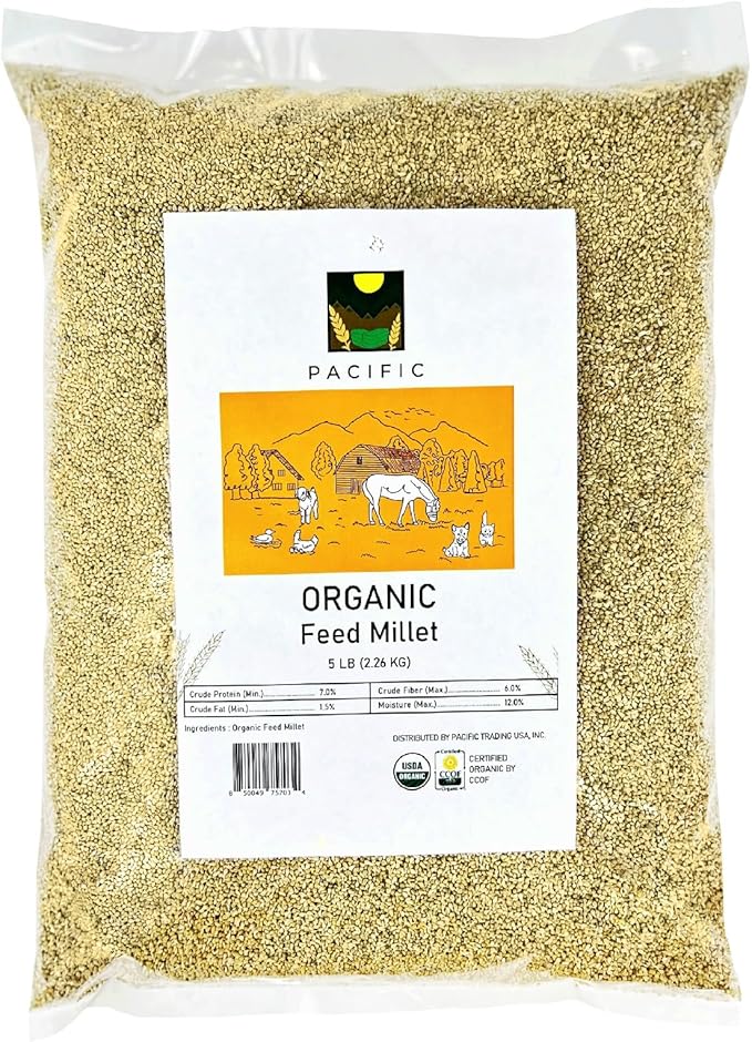 PACIFIC Organic Petfood Organic Feed Millet - Millet Bird Seed | Rich with Fiber & Minerals | USDA and CCOF Certified | Packed in USA (5 Pound (Pack of 1))