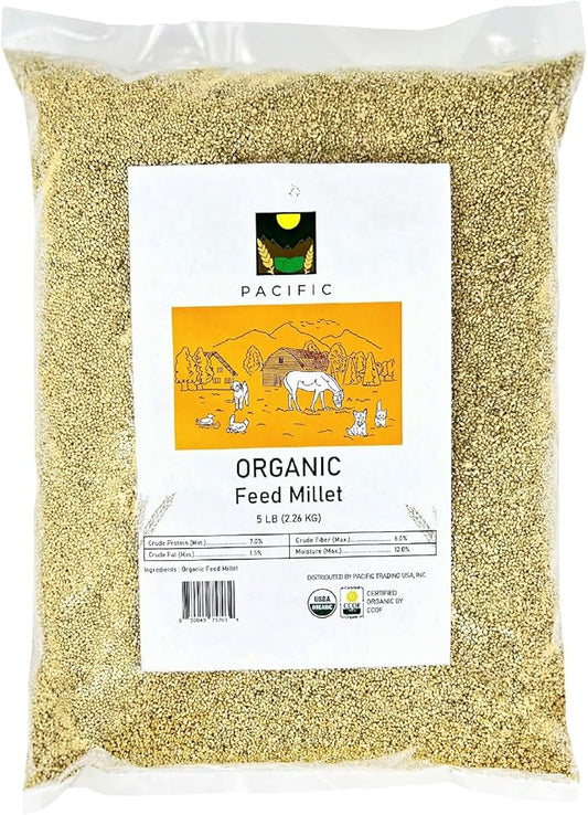 PACIFIC Organic Petfood Organic Feed Millet - Millet Bird Seed | Rich with Fiber & Minerals | USDA and CCOF Certified | Packed in USA (5 Pound (Pack of 1))