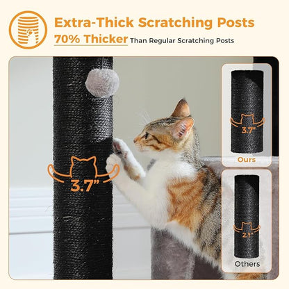 Large Cat Tree with Reinforced Scratching Posts (φ3.7in) for Big Adult Cats 30 lbs, 57.8" Heavy Duty Cat Tower with Larger Hammock and Condo, Cat Furniture for Maine Coon, Plush,Black