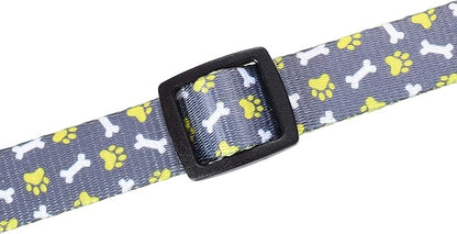 Mile High Life Dog Collar | Cute Puppy Collars | Lightweight Girl Dog Collar | Soft Boy Dog Collars | w Paws Bones Mustache Pattern (Gray, Large)