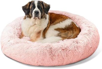 Best Friends by Sheri Original Calming Donut Dog and Cat Bed, Shag Faux Fur, Cotton Candy Pink, XL (45in x 45in) - Anxiety Relief for Pets Up to 150 lbs