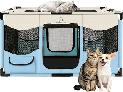 Dog Playpen, Sturdy Puppy Playpens, 32x24x22 Portable Soft Cat Kennel Crate, Indoor & Outdoor Pet Pen with PVC Pipe Frame, Lightweight Cage for Small Animals with Carrying Bag