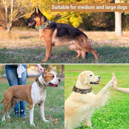 KCUCOP Tactical Dog Collar with Handle,Adjustable Military Dog Collar with Metal Buckle and Patches,Heavy Duty Dog Collars for Medium and Large Dogs (Camo-L)