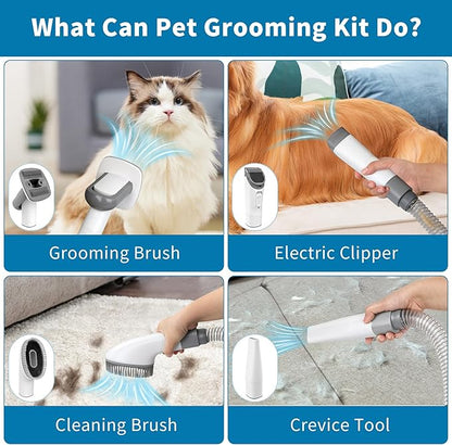 Dog Grooming Kit, Pet Grooming Vacuum with Electric Clipper & 4 Combs, Pet Hair Grooming Shedding Brush, Cleaning and Crevice Tool with 1.5 L Dust Cup Dog Hair Vacuum Home Clean