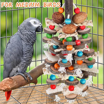 BBjinronjy Large Parrot Toys Bird Chewing Toys-Natural Nuts Corn Loofah Wooden Bird Cage Toy for African Grey,Macaws,Conure,Cokatoos,Cockatiel,Amazon Parrots and Other Medium and Small Birds