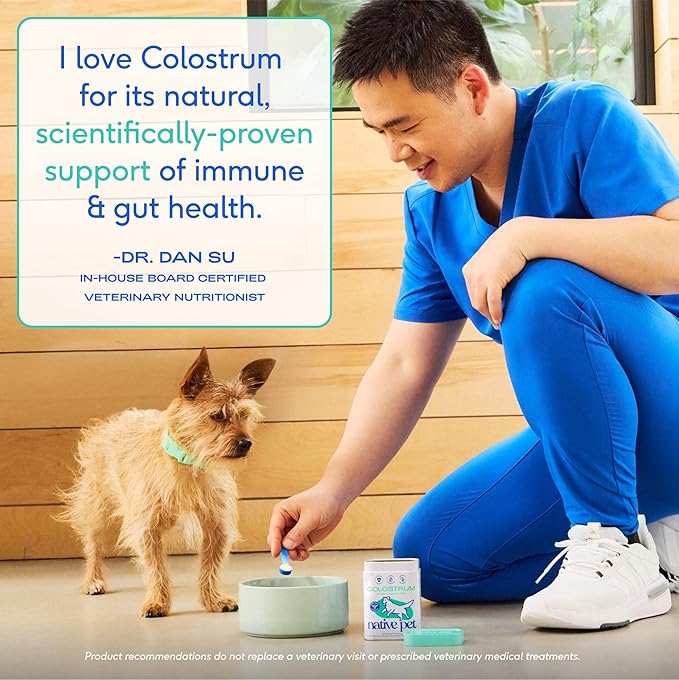 Native Pet Colostrum for Dogs – Bovine Colostrum Powder – Allergy Relief, Immune Support & Itchy Skin Treatment – Dog Multivitamins for Skin & Gut Health – Puppy Milk Replacement & Prebiotic -120 ct.