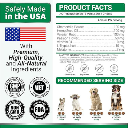 YUMA'S (2 Pack) Hemp Calming Chews for Dogs - Advanced Dog Calming Chews - Anxiety Relief Treats - Separation Aid, Barking, Stress Relief, Thunderstorms - Melatonin - Hemp Oil - Made in USA