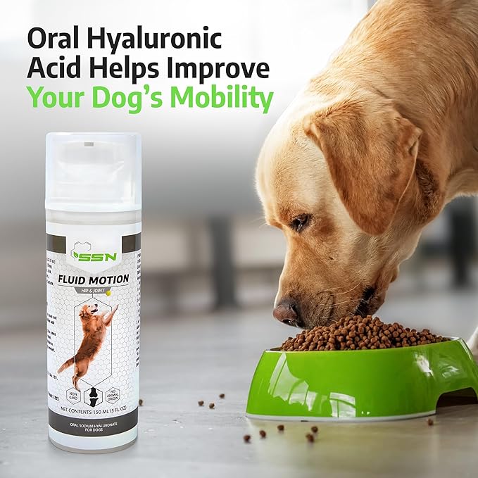 Fluid Motion - Hip & Joint Support for Dogs - Liquid Hyaluronic Acid - Joint Mobility, Skin, & Coat Supplement for Senior Dogs - Apple Flavor - Glucosamine Alternative (30-60+ Day Supply)