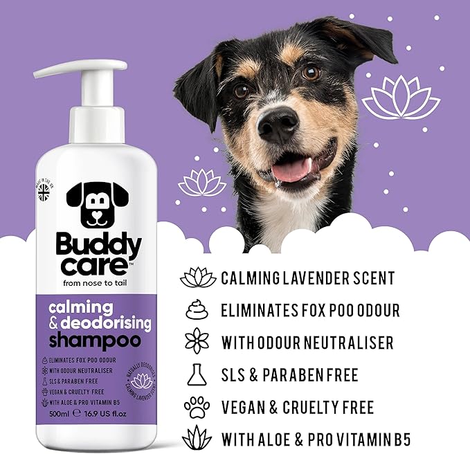 Calming & Deodorising Dog Shampoo by Buddycare | Lavender Scented | Itchy Skin Relief for Smelly Dogs | Deep Cleansing Shampoo for Dogs Puppy Sensitive Skin | with Aloe & Vitamin B5 (16.90oz)