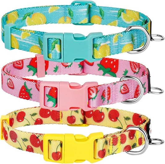 azuza 3 Pack Fruit Design Dog Collars Comfortable and Adjustable Nylon Dog Collars for Puppy Small Dogs, XS (8-12inch)ï¼_trawberryï¼_emon and Cherry