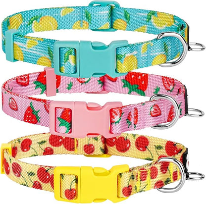 azuza 3 Pack Fruit Design Dog Collars Comfortable and Adjustable Nylon Dog Collars for Small Dogs, S (11-16inch)ï¼_trawberryï¼_emon and Cherry