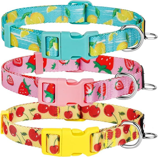azuza 3 Pack Fruit Design Dog Collars Comfortable and Adjustable Nylon Dog Collars for Medium Dogs, M (14-20inch)ï¼_trawberryï¼_emon and Cherry