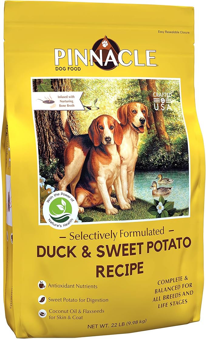 Pinnacle Duck & Sweet Potato Dry Dog Food 22 lb, Infused with Broth