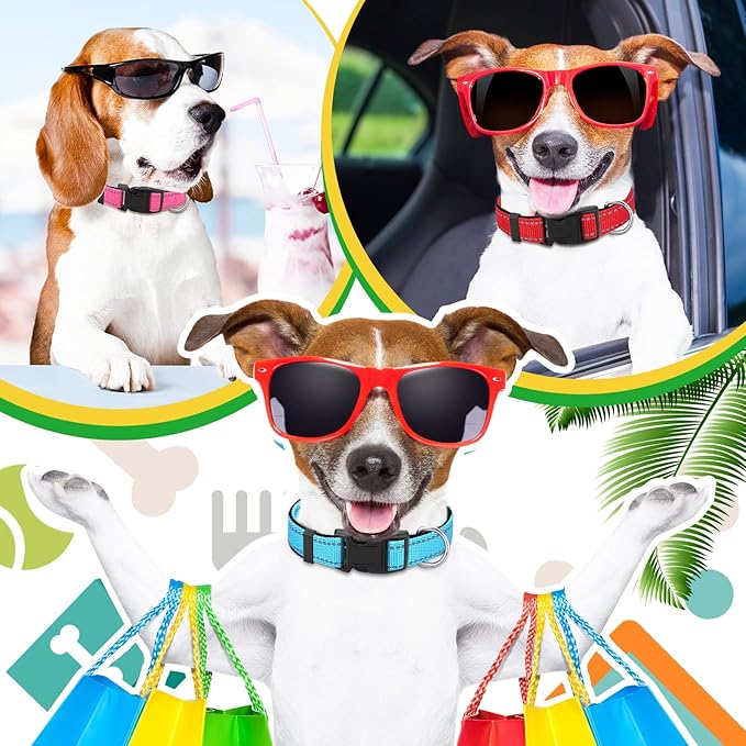 6 Pcs Reflective Dog Collar Soft Padded Breathable Adjustable Nylon Pet Collar with Safety Locking Buckle for Dogs Cats Puppy Pets Accessories(Large,Fresh Color)