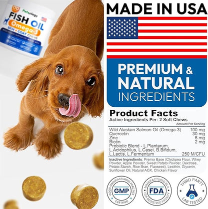 Omega 3 Fish Oil for Dogs - 170 Chews - Omega 3 for Dogs Itchy Skin & Allergy Relief - Skin & Coat Supplement - EPA & DHA Fatty Acids - Dog Anti Shedding & Hot Spot Treatment - Salmon Oil