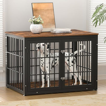 42 Inch Heavy Duty Dog Crate Furniture for Large and Medium Dogs, Decorative Pet House End Table, Wooden Cage Kennel Furniture Indoor, Rustic Brown