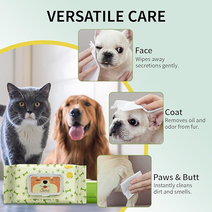 PET Wipes for Dogs & Cats, Cleaning and Hydrating, Unscented, for Paws, Body and Butt - Hypoallergenic & Vet Recommended, Safe for All Breeds, 80 Count