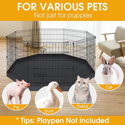 Dog Playpen Regular Octagon Metal Exercise Pet Playpen 8 Panels 24 Inch Bottom Pad Cover for Small Medium Pets Indoor Outdoor(Only Black Bottom pad Cover, Playpen Not Included)