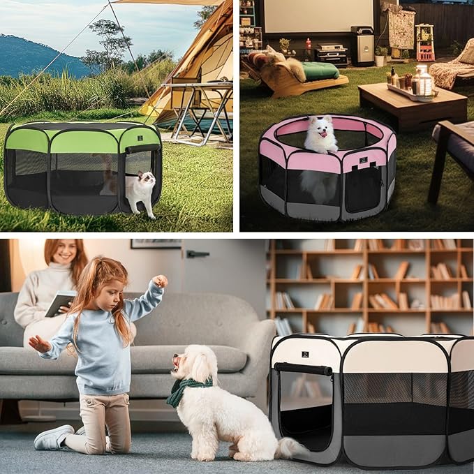 A4Pet Portable Pet Playpen, 49 Pop Up Dog Playpen with Bowl, Suitable for Puppies, Kittens, and Small Animals, Removable Zipper & Mesh Panel(19_ _ 12_)