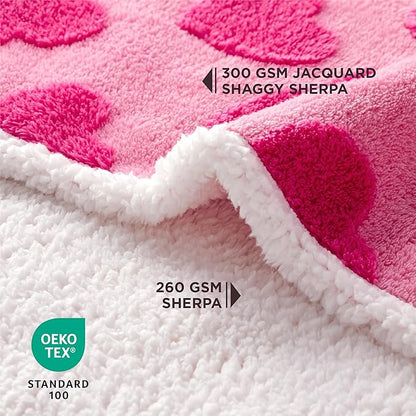 Lesure Waterproof Puppy Blanket for Large Dogs - Washable Double Sided Dog Blankets with Warm Jacquard Shag and Soft Sherpa Fleece, Pet Cat Blanket for Bed Protection, Love Pattern Design，Pink