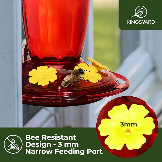 Kingsyard Window Hummingbird Feeder for Outside, 14 Oz Hummer Bird Nectar Feeder with 4 Feeding Ports & Circle Perch, Easy to Clean and Refill, Hummingbird Gifts (Red)