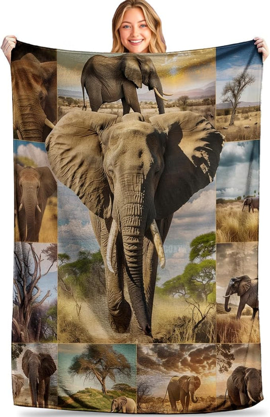 Elephants Throw Blanket - Ultra Soft, Cozy Plush Flannel - Lightweight, Warm, and Fuzzy, Perfect for Couch, Office, or Travel - Fluffy, Decorative Home Accessory 60_80 Inch