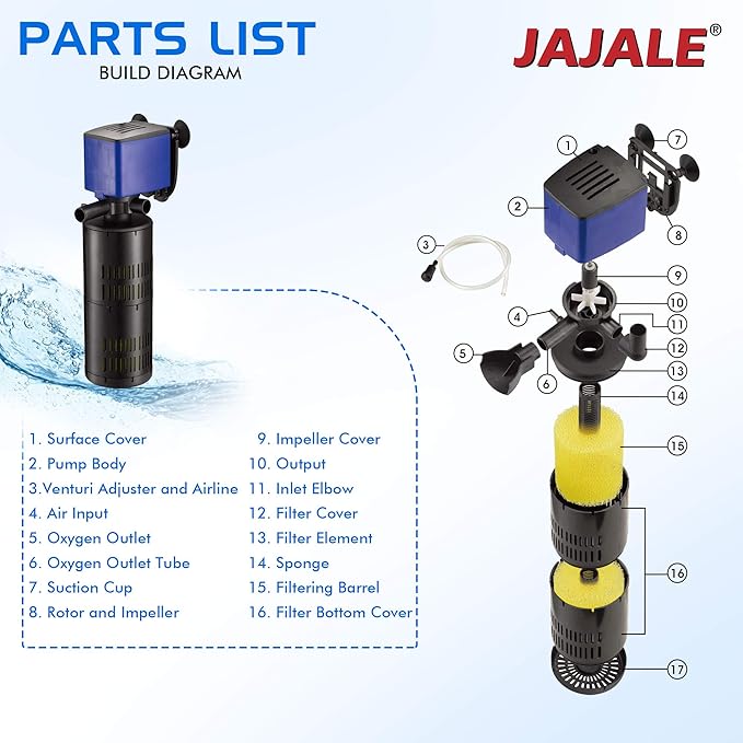 320 GPH Internal Filter Submersible Pump - 3 in 1 Aquarium Fish Tank Pump with Oxygenation, Filtration & Water Cycling, 3.9 ft max lift, 20W - 5 Pack