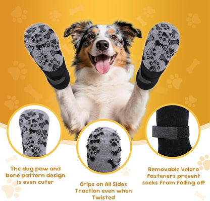 Non-Slip Dog Socks for Hot/Cold Pavement and Hardwood Floors - Prevents Licking and Slipping, and Provides Dog Paw Protection Dog Grip-Enhanced Shoes & Boots for Small,Medium,Large and Senior Dogs