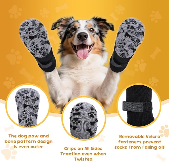 Non-Slip Dog Socks for Hot/Cold Pavement and Hardwood Floors - Prevents Licking and Slipping, and Provides Dog Paw Protection Dog Grip-Enhanced Shoes & Boots for Small,Medium,Large and Senior Dogs