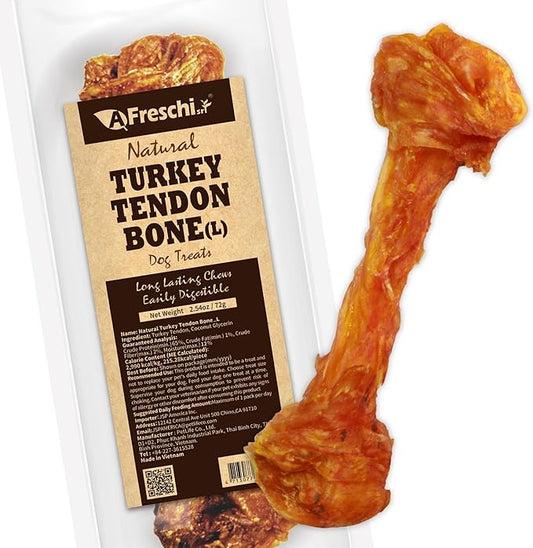 Afreschi Natural Turkey Tendon Bone (L) 1 Unit per Pack, Dog Treats for Signature Series, All Natural Human Grade Puppy Chew, Turkey Sourced from USA, Hypoallergenic, Rawhide Alternative