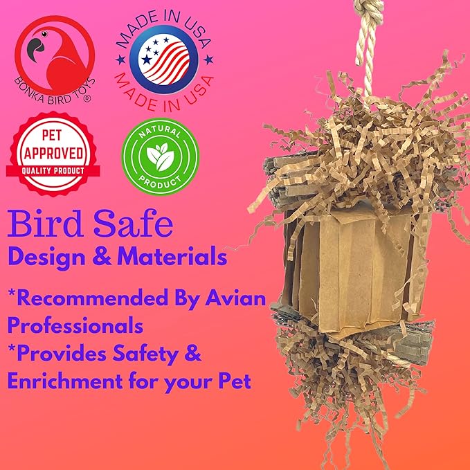 Bonka Bird Toys 3857 Medium Shreddy Eddy Foraging Shred Small Medium Bird Toy Cardboard Waffle Crinkly Paper Conures Parakeets African Greys and Other Similar Birds