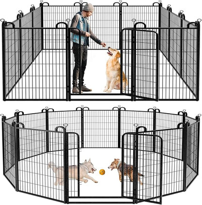 Dog Playpen Outdoor 12 Piece Panels Heavy Duty Dog Fence 47" Height Anti-Rust with Doors Portable for RV Camping Yard, Total 27FT, 58 Sq.ft, Snowy Black