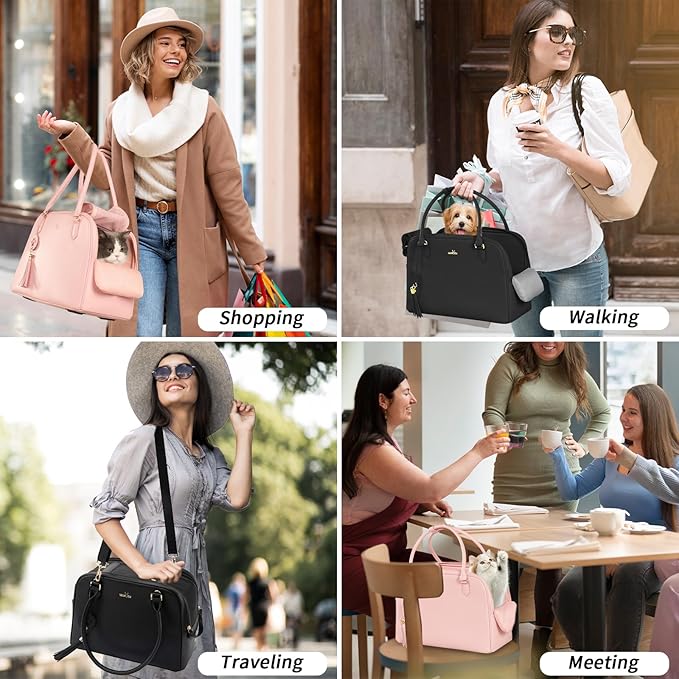 Fashion Pet Carrier Dog Cat Carrier Purse Soft-Sided Leather Handbag Pet Tote Bag for Small Dogs Puppy and Cats,M