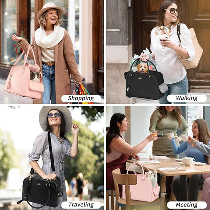 Fashion Pet Carrier Dog Cat Carrier Purse Soft-Sided Leather Handbag Pet Tote Bag for Small Dogs Puppy and Cats,M