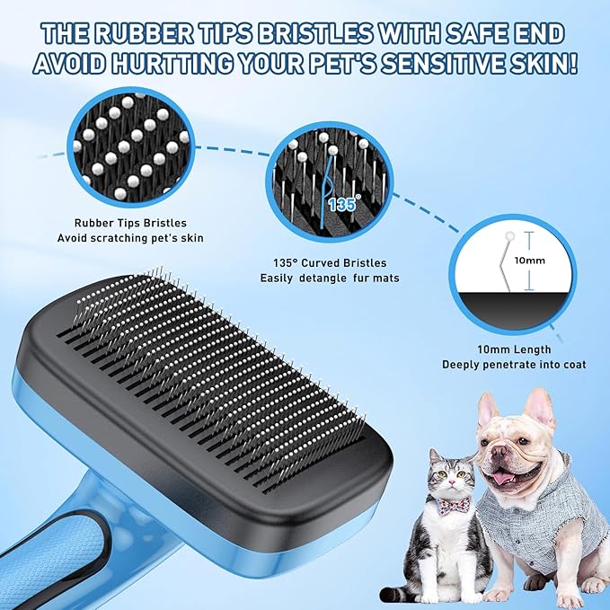 Dog Brush for Shedding, Self-Cleaning Slicker & Comb, Removes Mats, Tangles, Loose Fur, Nail Clipper, for Small, Medium, Large Dogs, Short & Long Haired Pets, 4 PCS Grooming Kit. Blue
