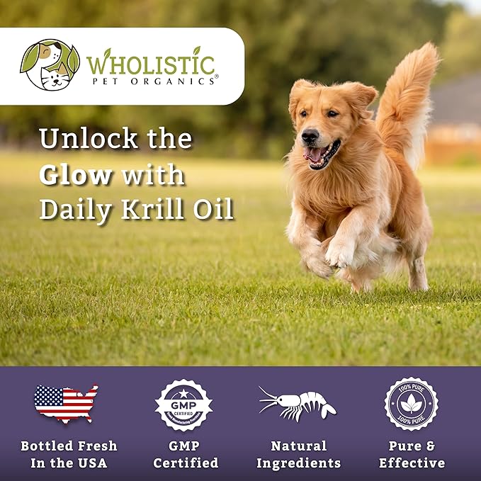 Wholistic Pet Organics Krill Oil for Dogs - Dog Itching Skin Relief & Joint Health - Omega 3 Supplement for Skin & Coat Support, Allergy Relief, Senior Dog Supplements, and Healthy Coat for Dogs
